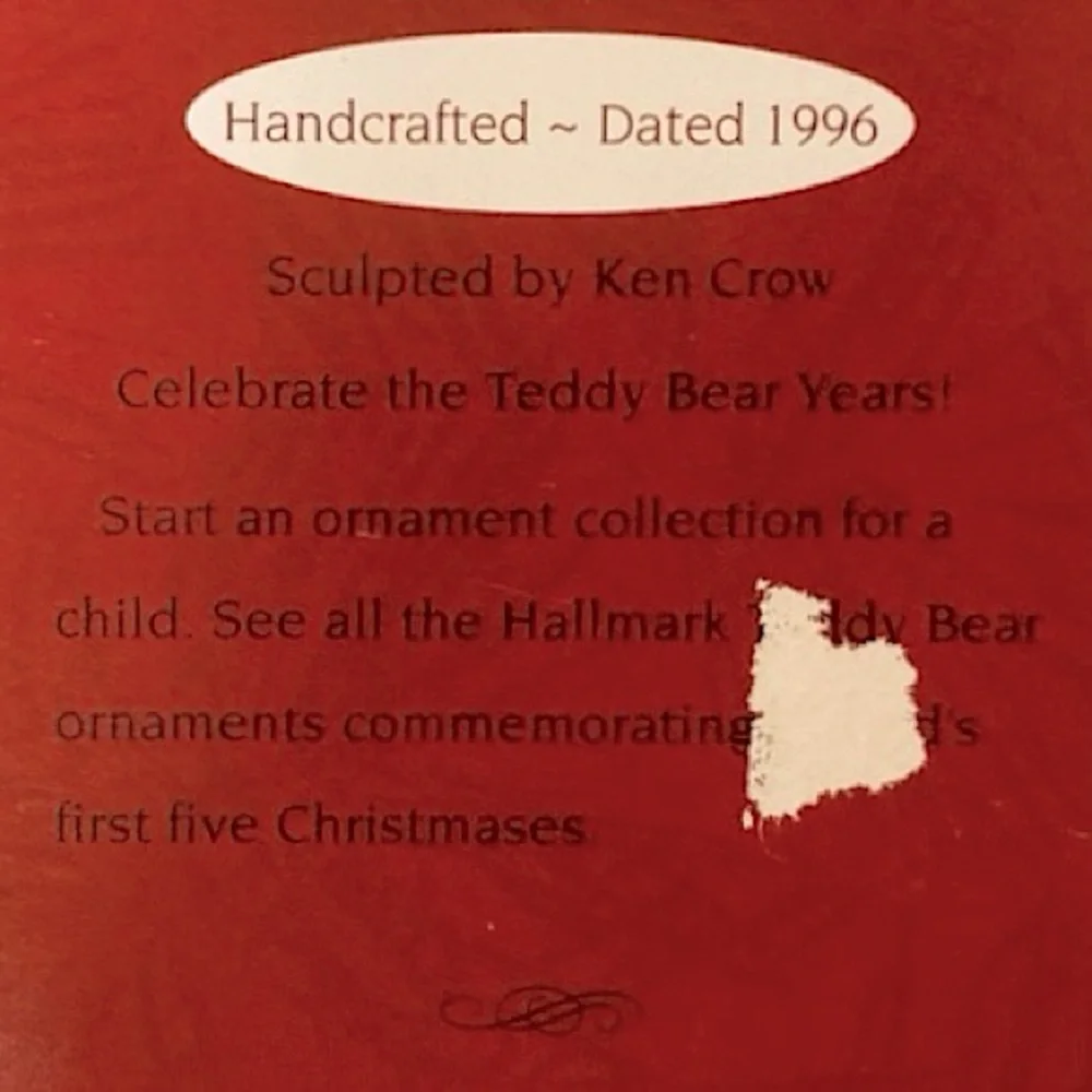 💚 Vintage Hallmark Keepsake ornament Child’s Second Christmas 1996 Teddy Bear